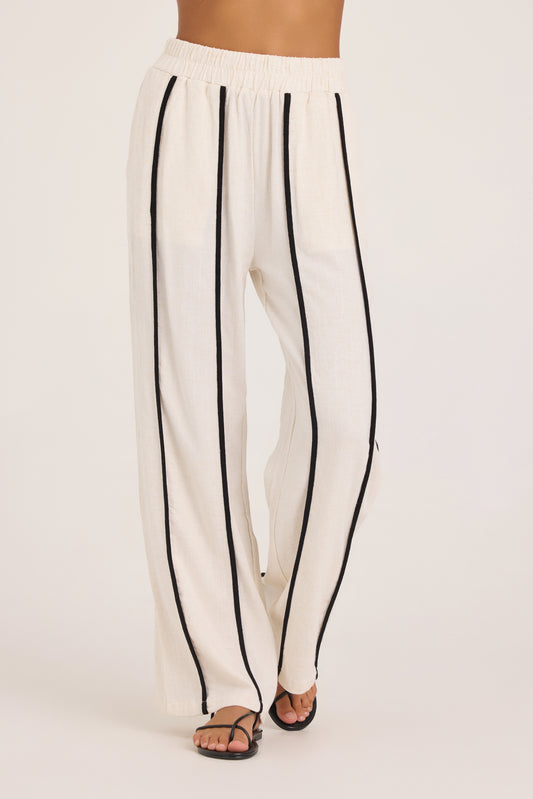 White & Black Linen Pant w/ Piping