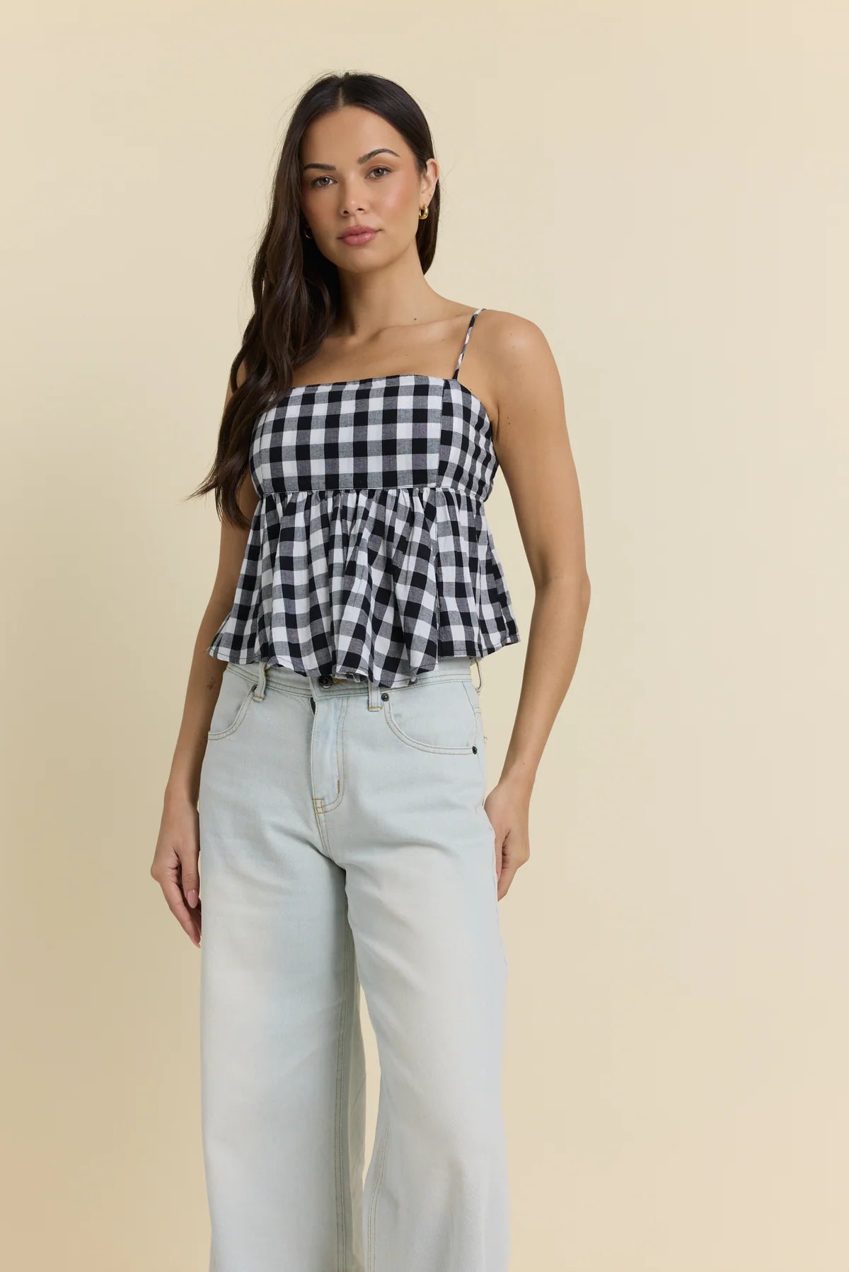 Gingham Woven Flowy Top