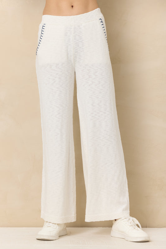 Ivory Pants with Navy Whiptstich
