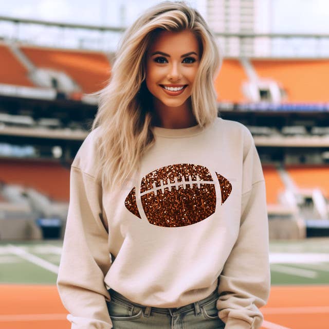 Faux Sequin Football Crewneck Sweatshirt