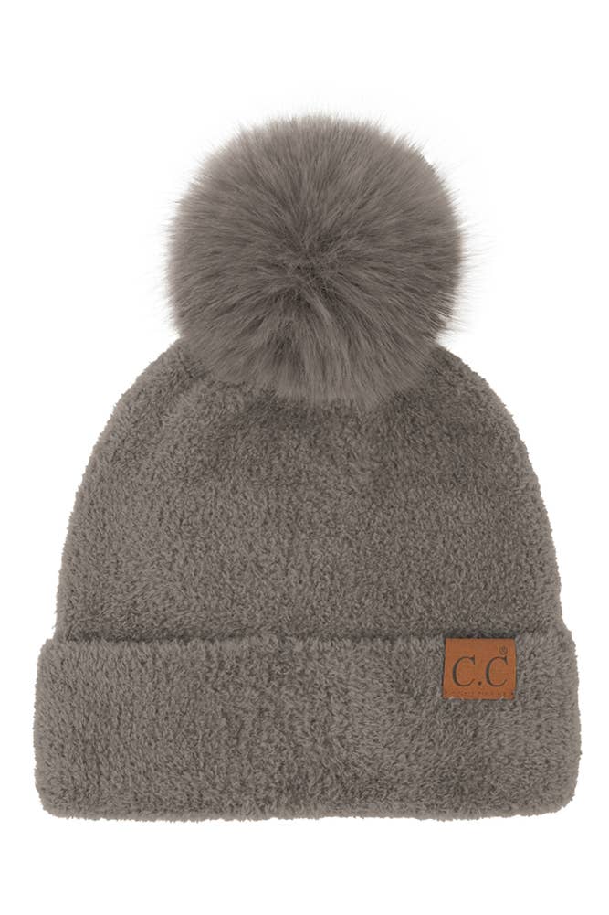 C.C Plush Terry Chenille Pom Beanie Winter Hat