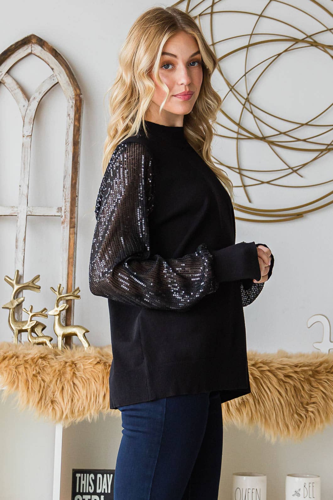 Sequined Sleeve Sweater