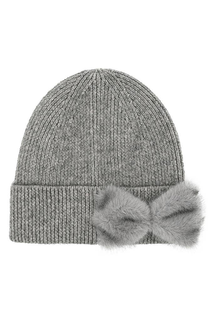 Faux Fur Bow Beanie