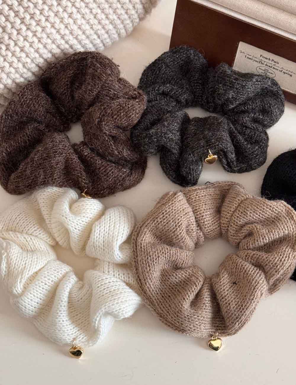 Heart Pendant Knit Hair Tie