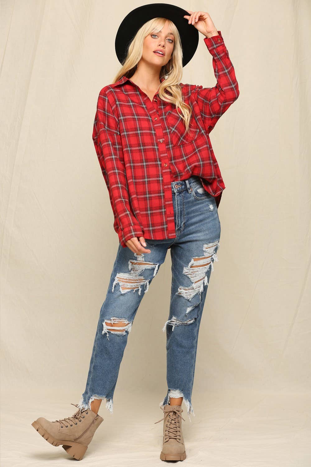 Oversized Plaid Button-Down Shirts