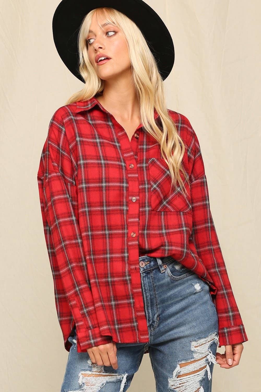 Oversized Plaid Button-Down Shirts