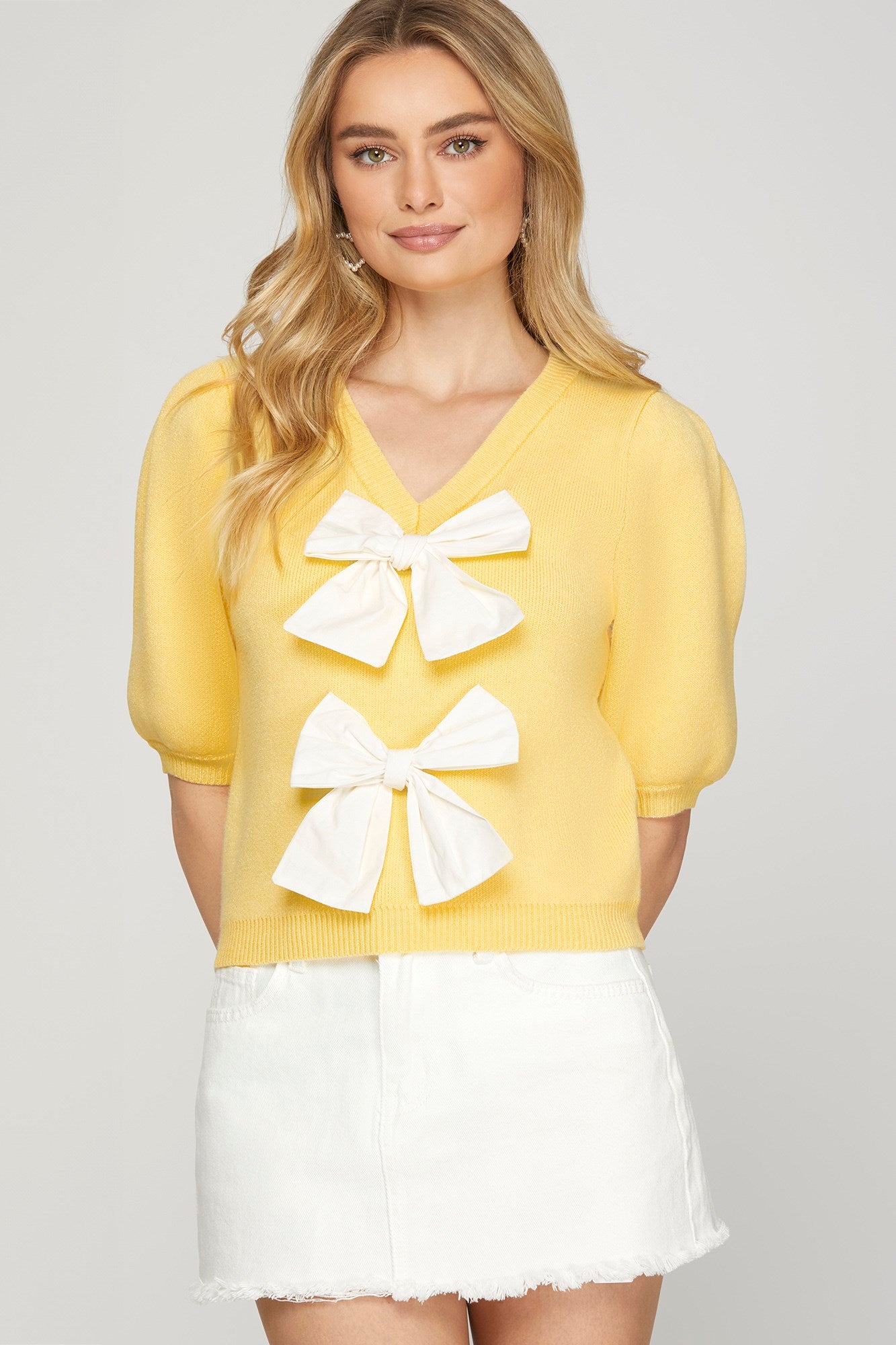 Yellow Bow Sweater Top