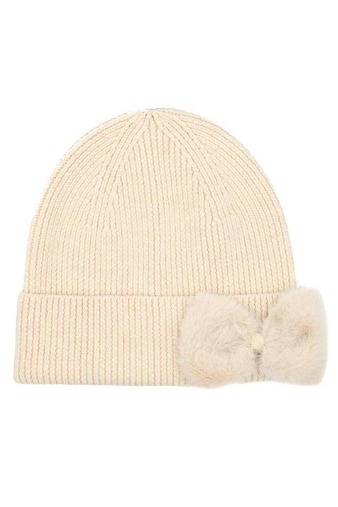 Faux Fur Bow Beanie