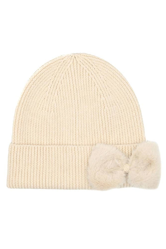 Faux Fur Bow Beanie