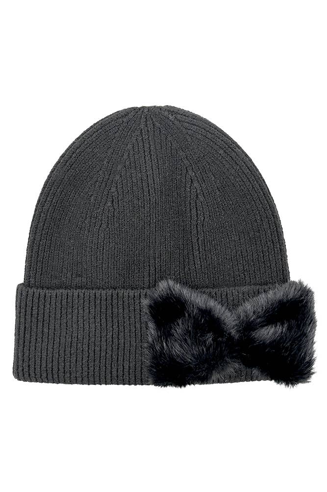 Faux Fur Bow Beanie