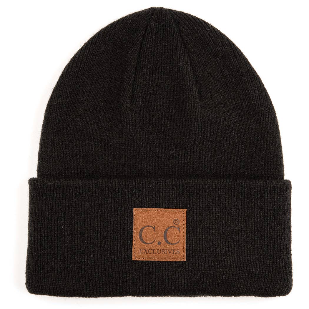 Classic Beanie Hat with Suede Logo Patch