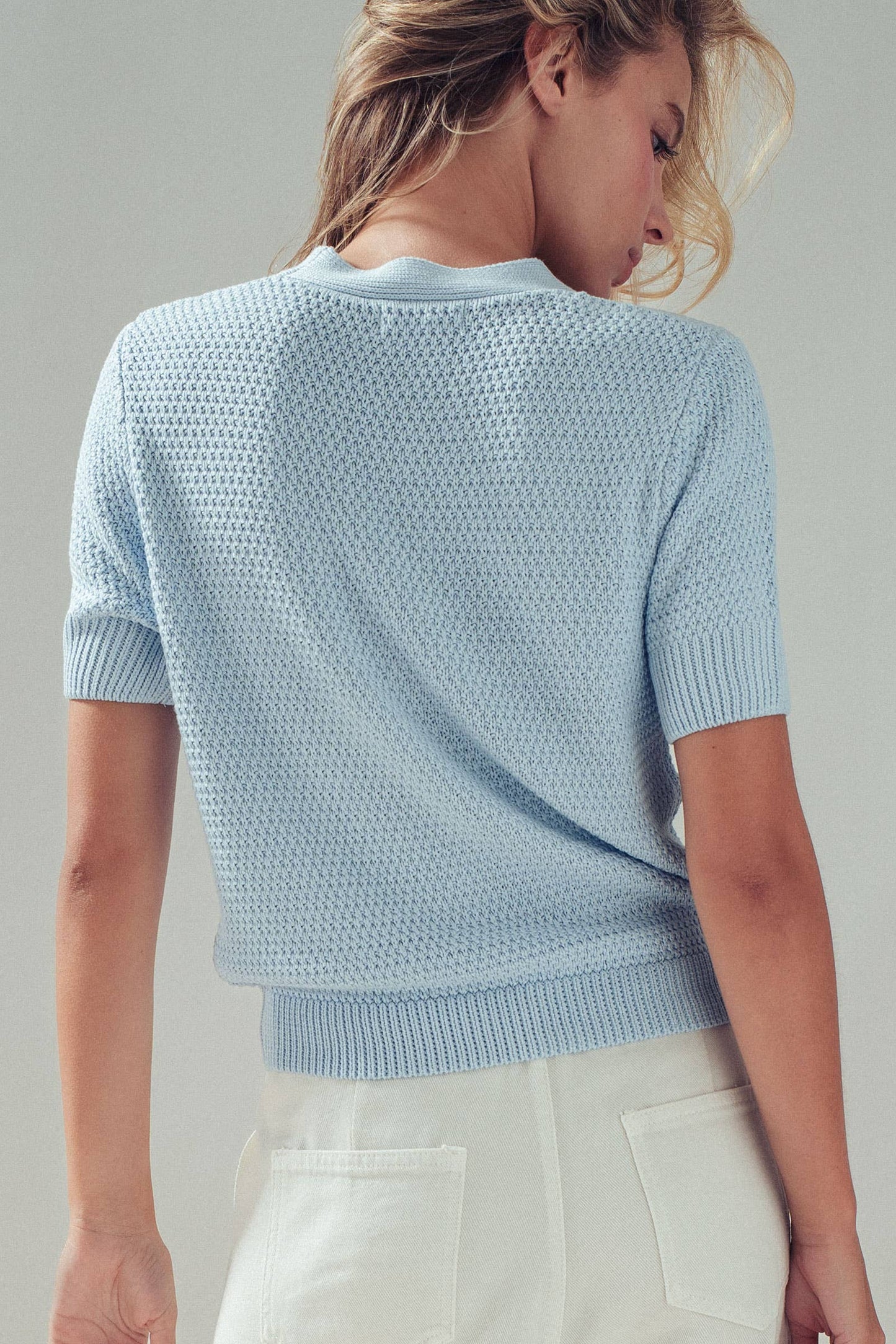 Coastal Seashell Button Textured Knit Cardigan Top