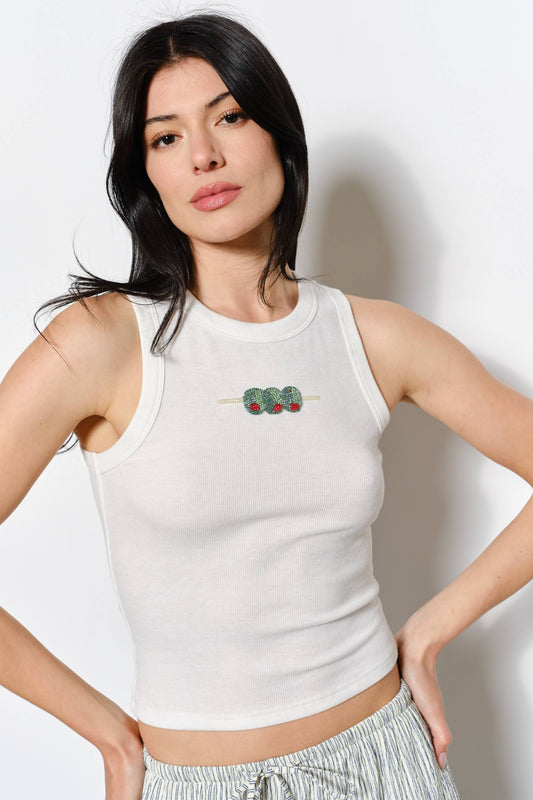 OZZY OLIVE BEAD EMBROIDERY TANK