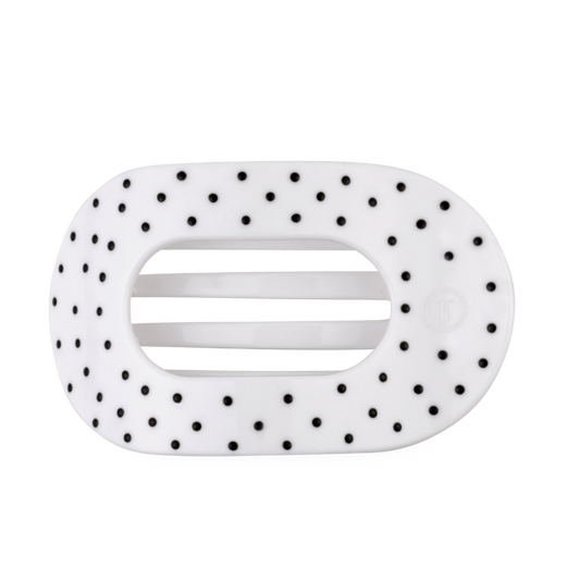 Flat Round | White Polka Dot Party | Large Hair Clip