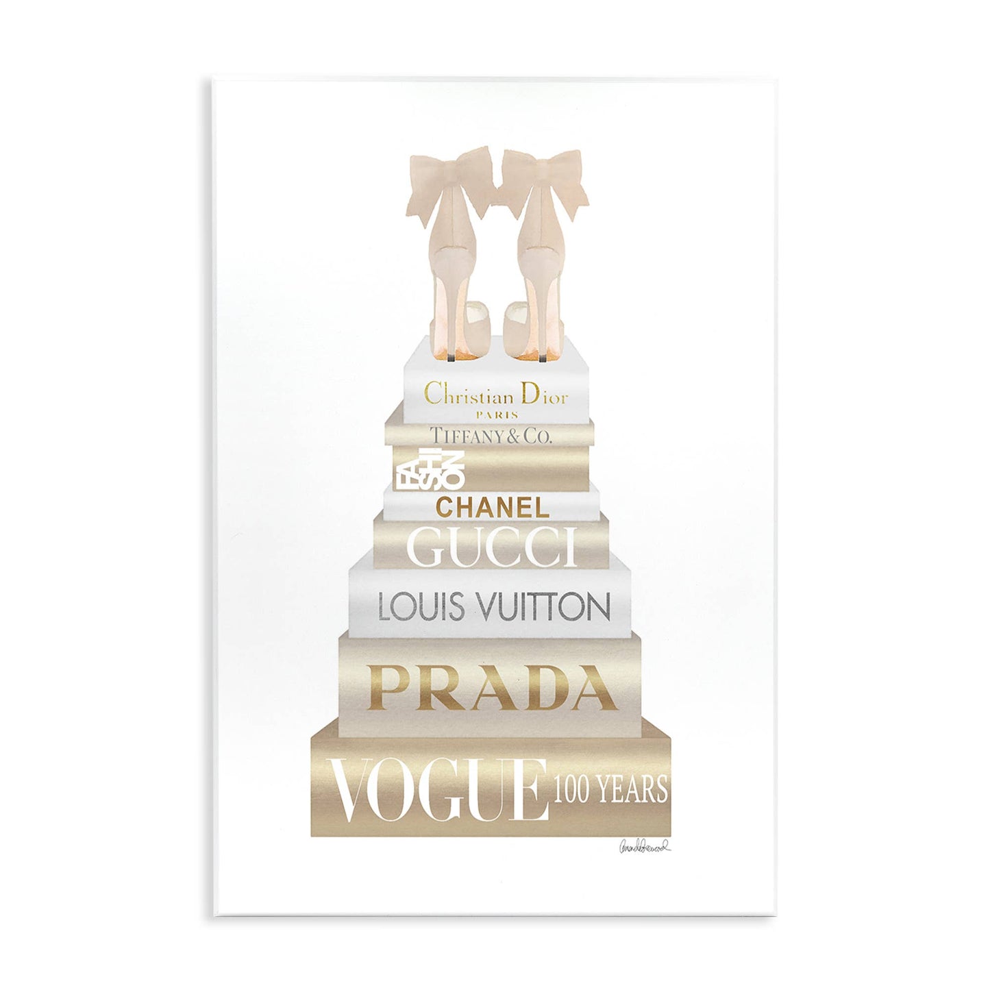 Cream Bow Heels High Fashion Glam Bookstack Wall Plaque