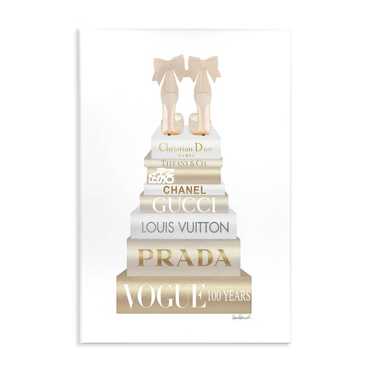 Cream Bow Heels High Fashion Glam Bookstack Wall Plaque