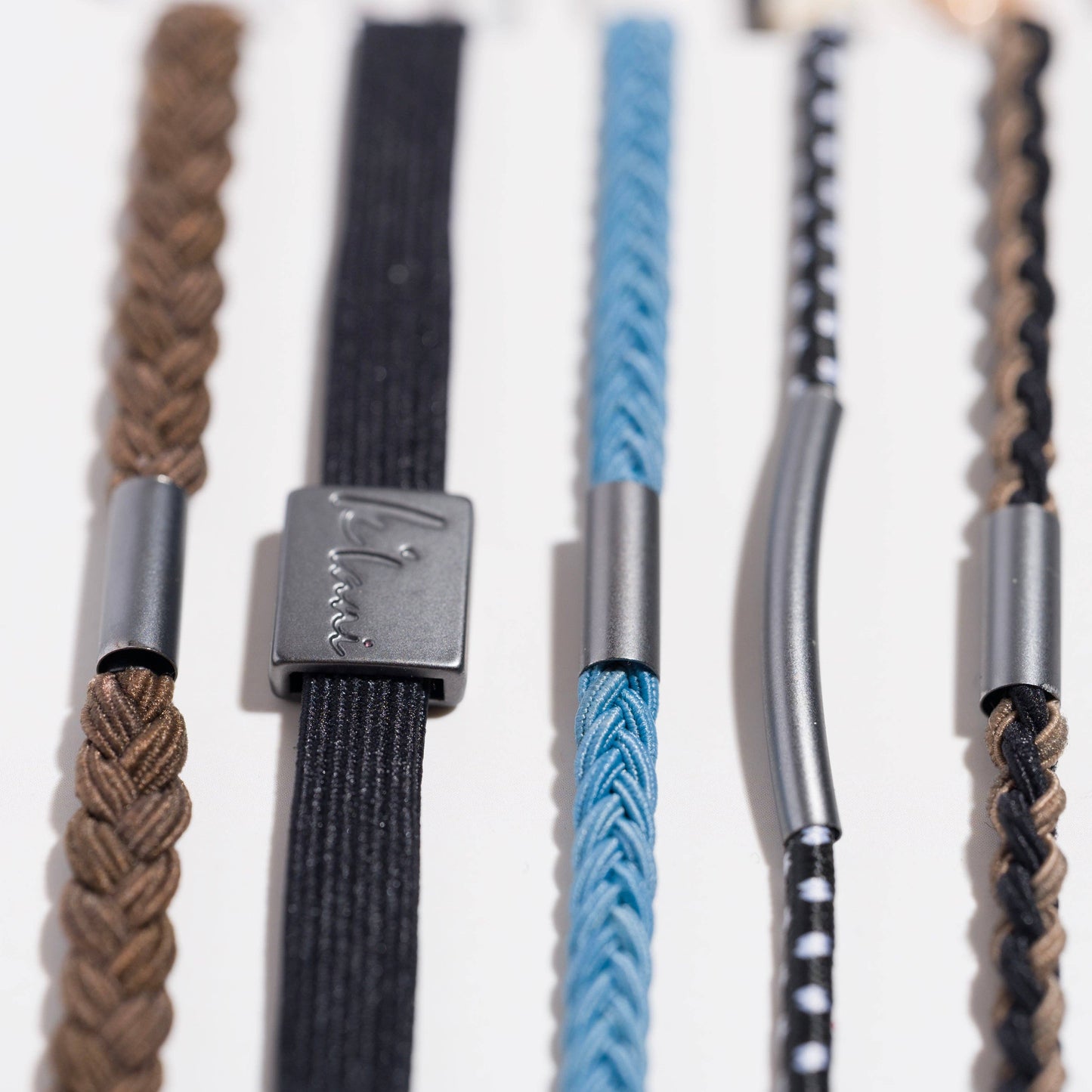 "Hustle" Solid Black, Brown & Blue Hair Tie Bracelets