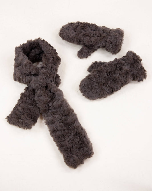Minky Swirls Faux Fur Mittens  - BROWN