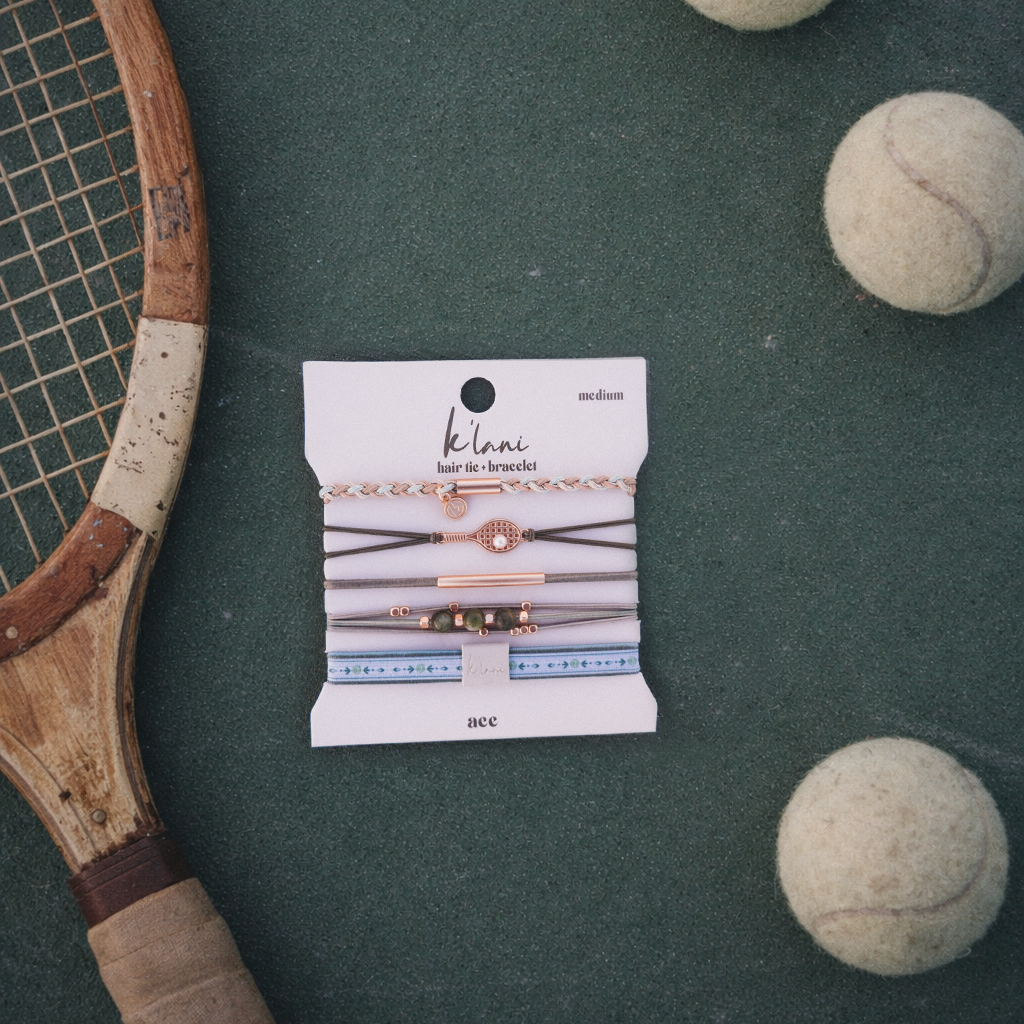 "Ace" Green & Gold Tennis Racket Charm Hair Tie Bracelets
