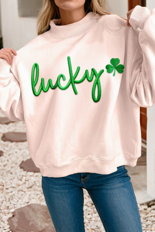 LDC Lucky Embroidered Mock Neck Sweatshirt