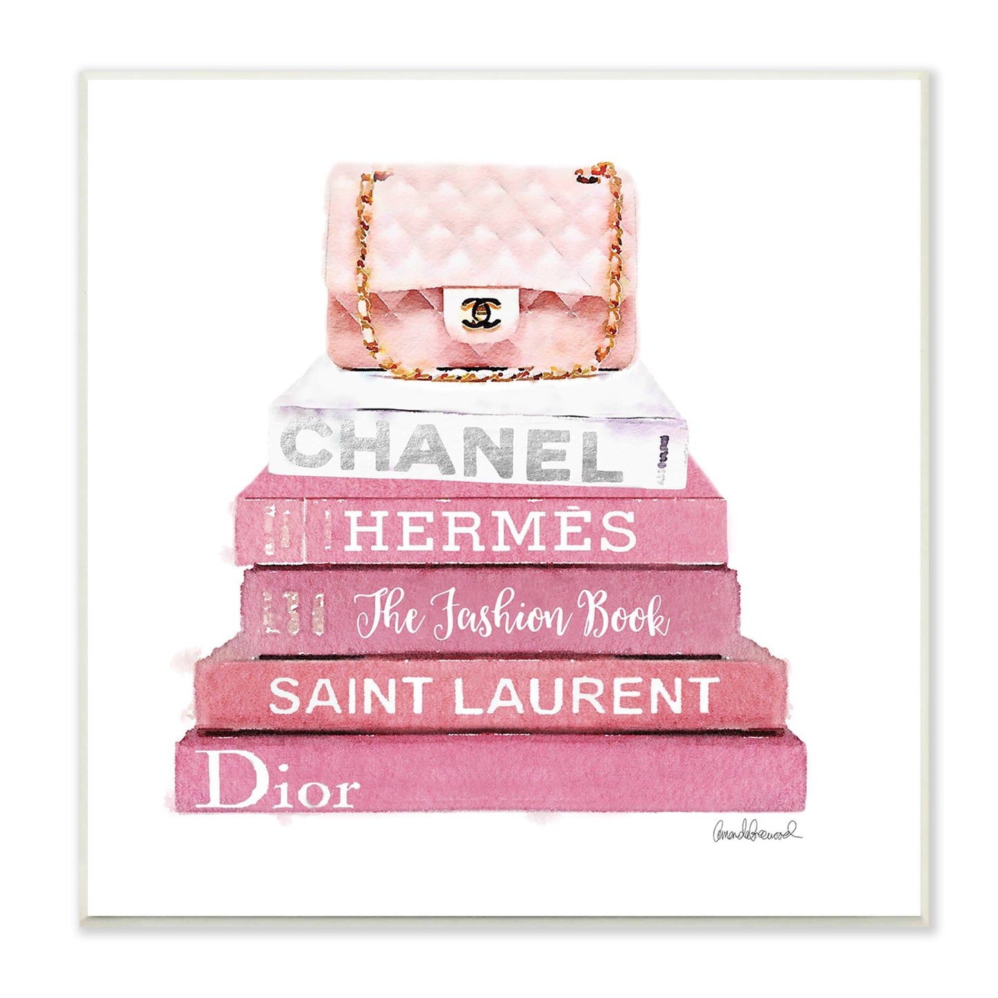 Pink Book Stack Handbag Wall Plaque Art