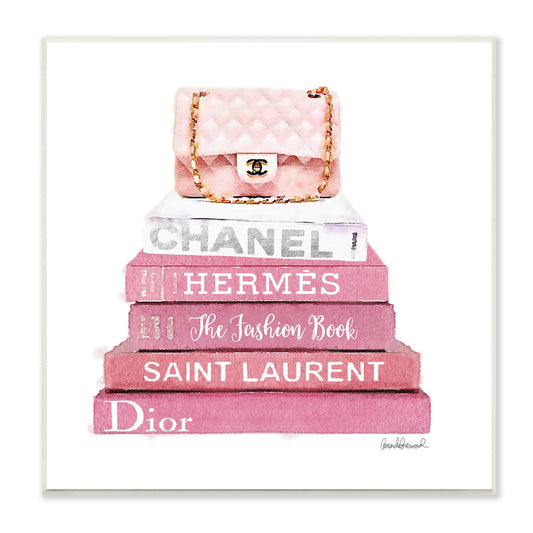 Pink Book Stack Handbag Wall Plaque Art