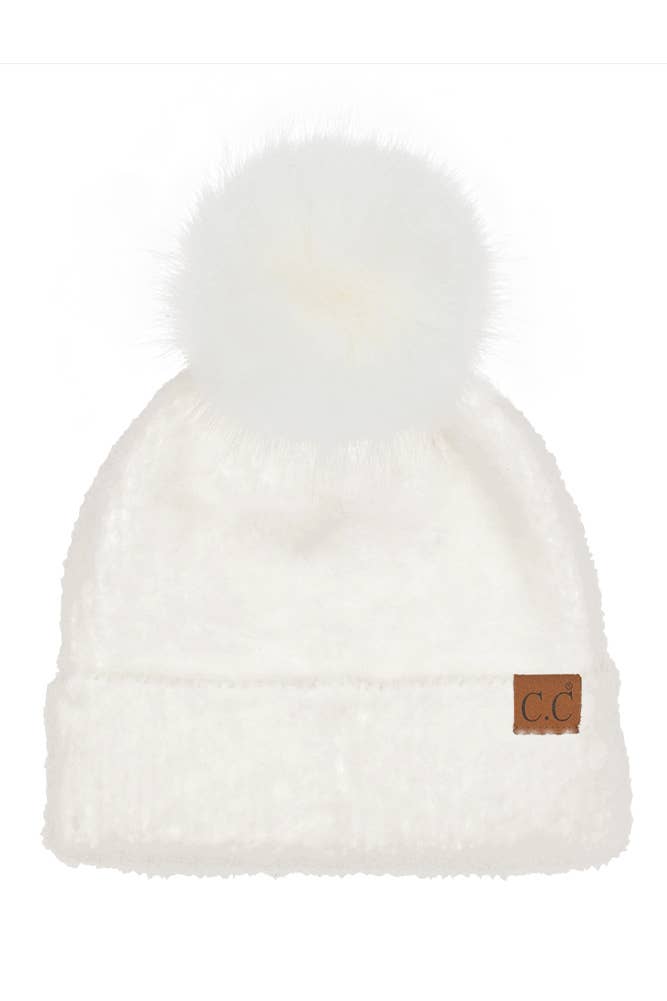 C.C Plush Terry Chenille Pom Beanie Winter Hat