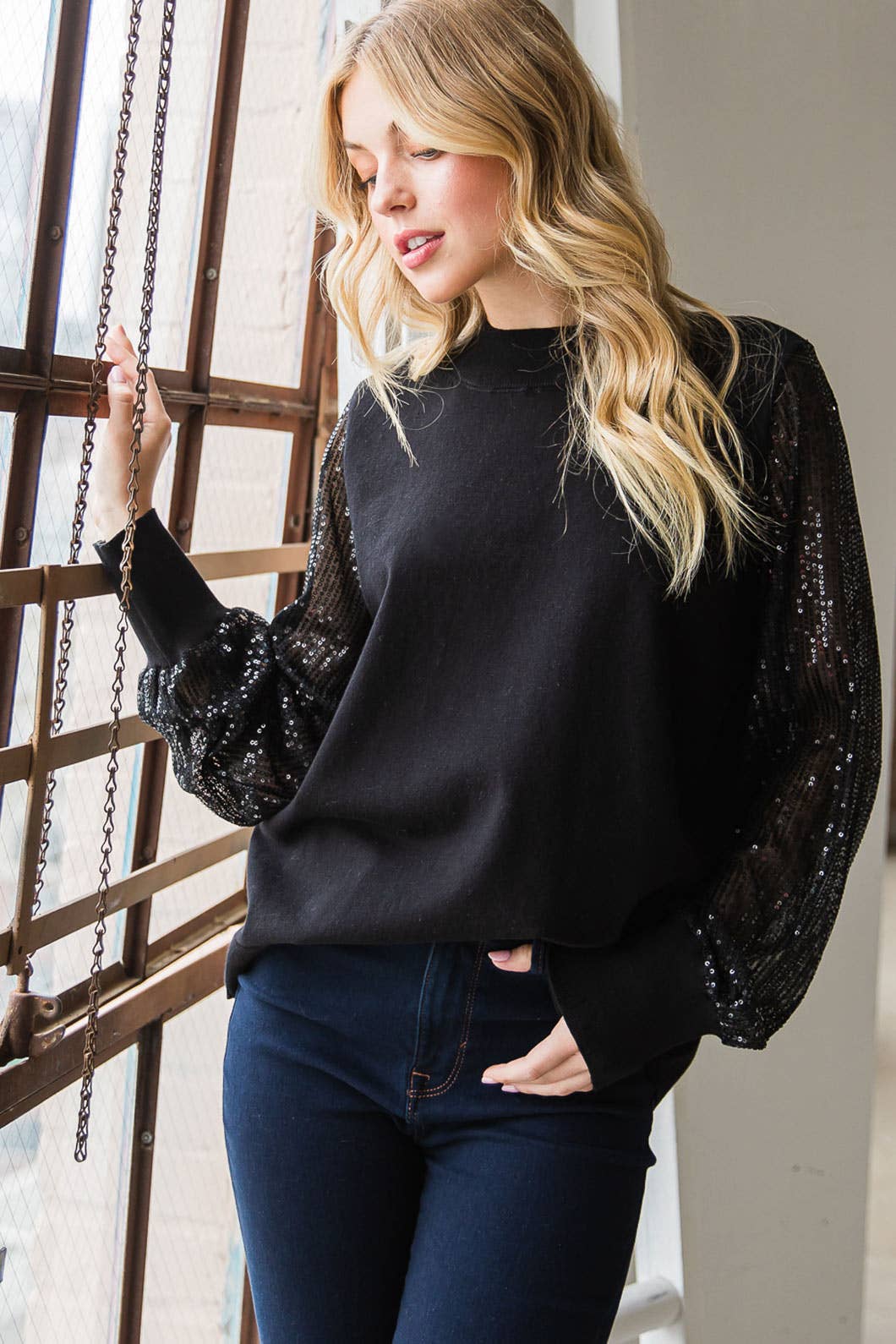 Sequined Sleeve Sweater