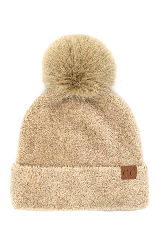 C.C Plush Terry Chenille Pom Beanie Winter Hat