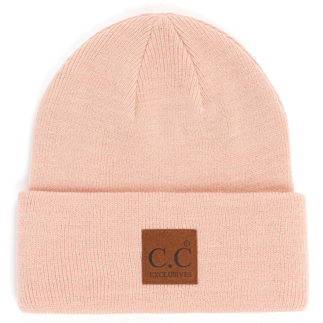 Classic Beanie Hat with Suede Logo Patch
