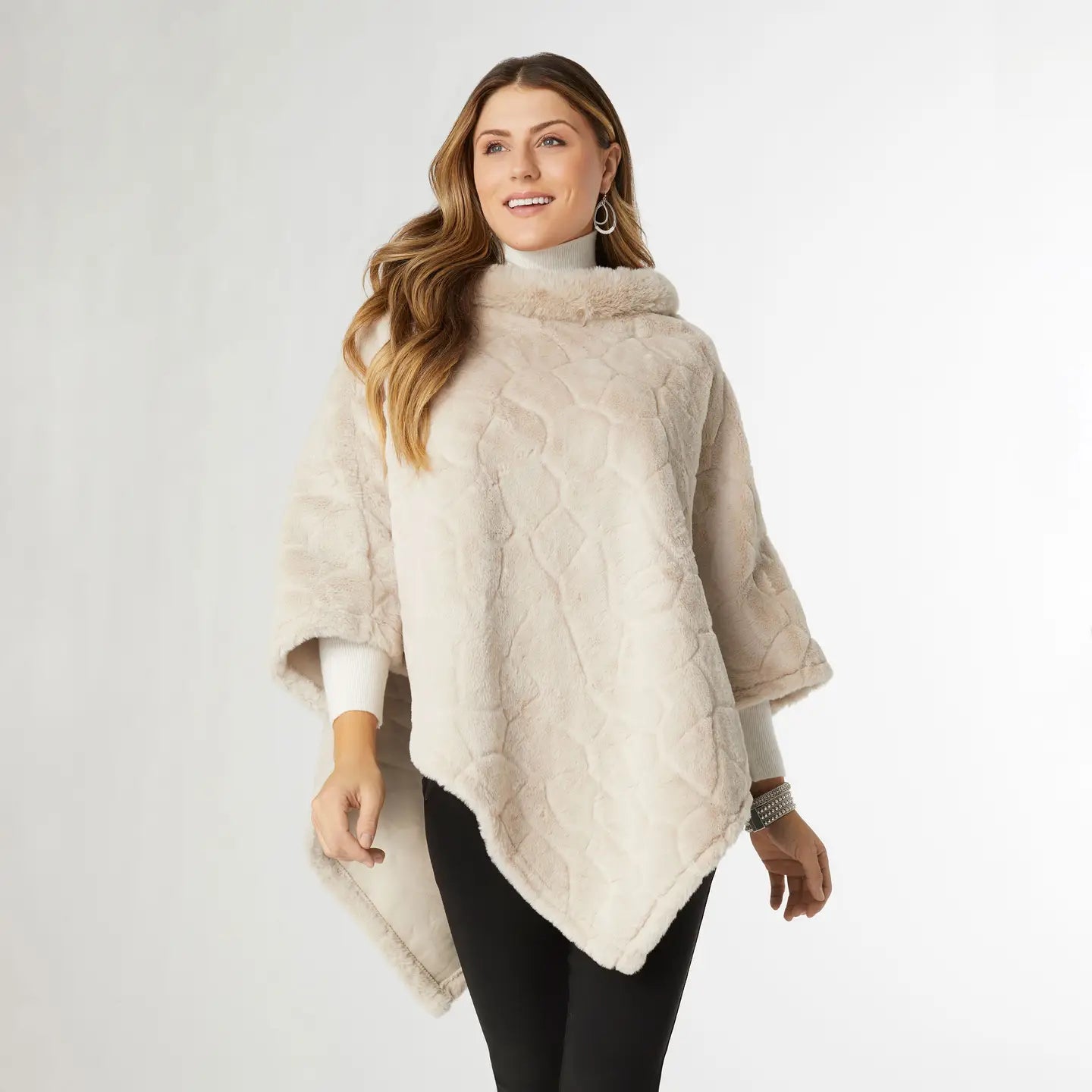 Shaya Textured Faux Fur Poncho