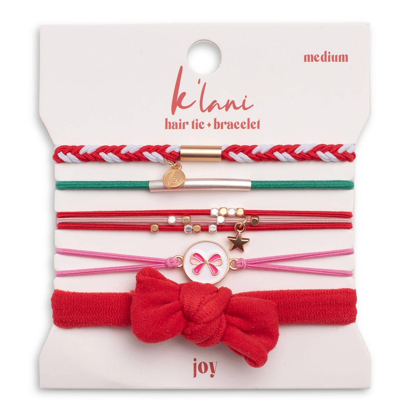 "Joy" Red & Green Holiday Hair Tie Bracelets