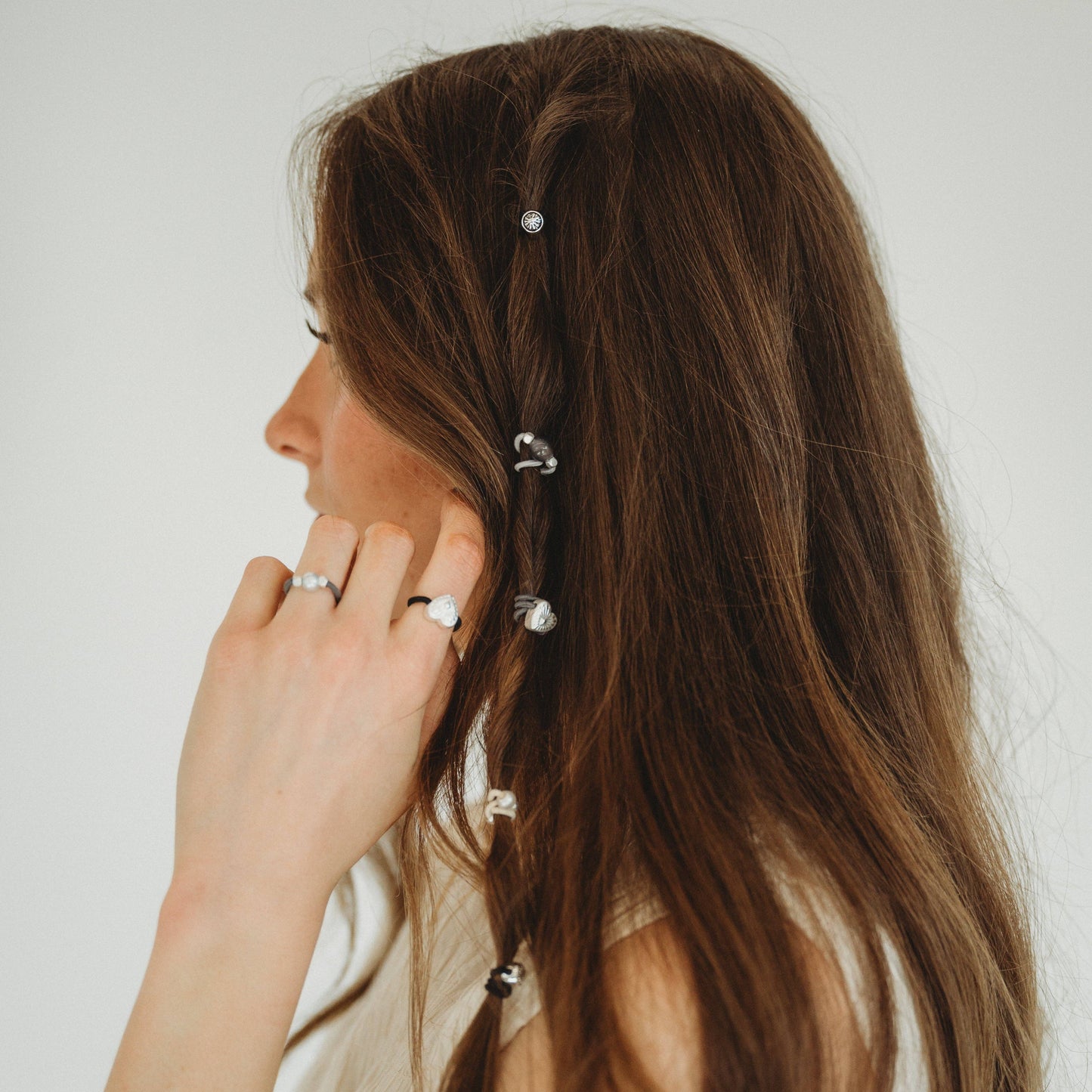"Luna" Silver & Cool Tones Hair Tie Rings
