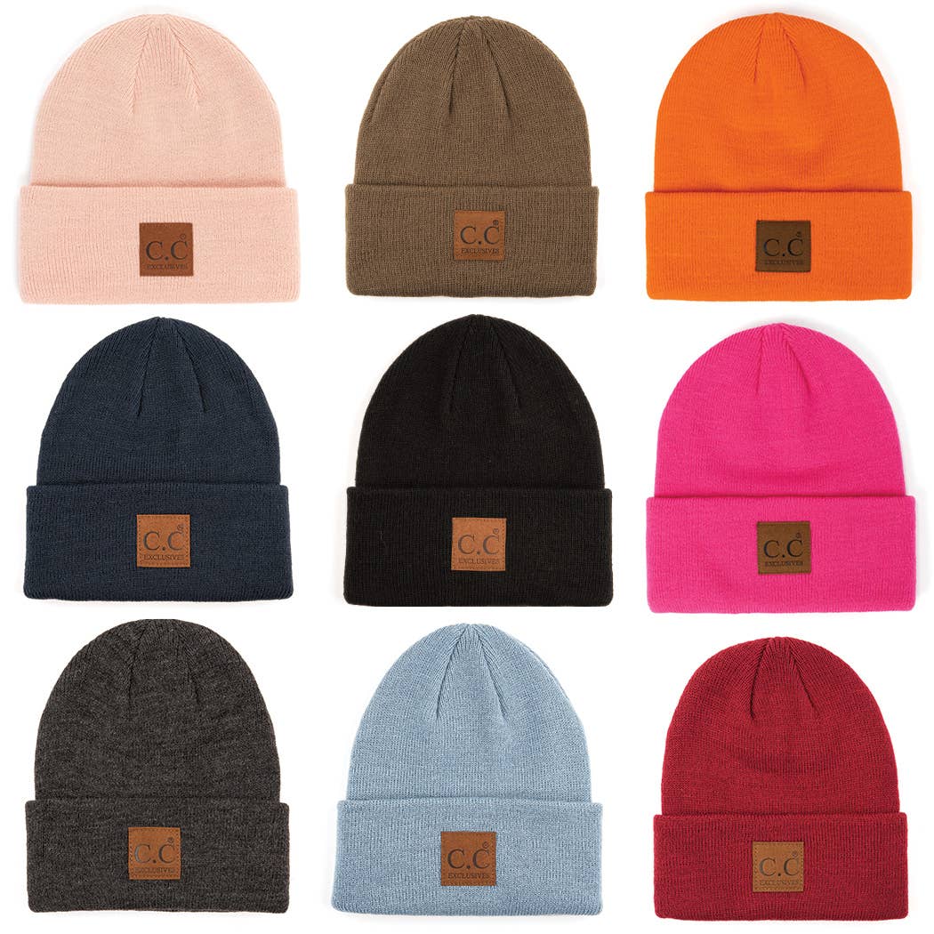 Classic Beanie Hat with Suede Logo Patch