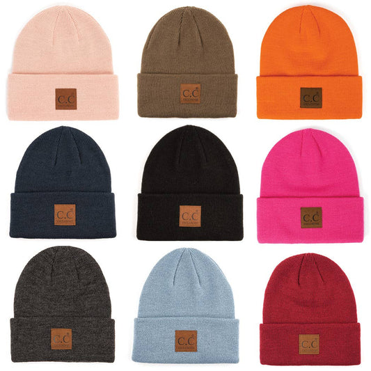 Classic Beanie Hat with Suede Logo Patch