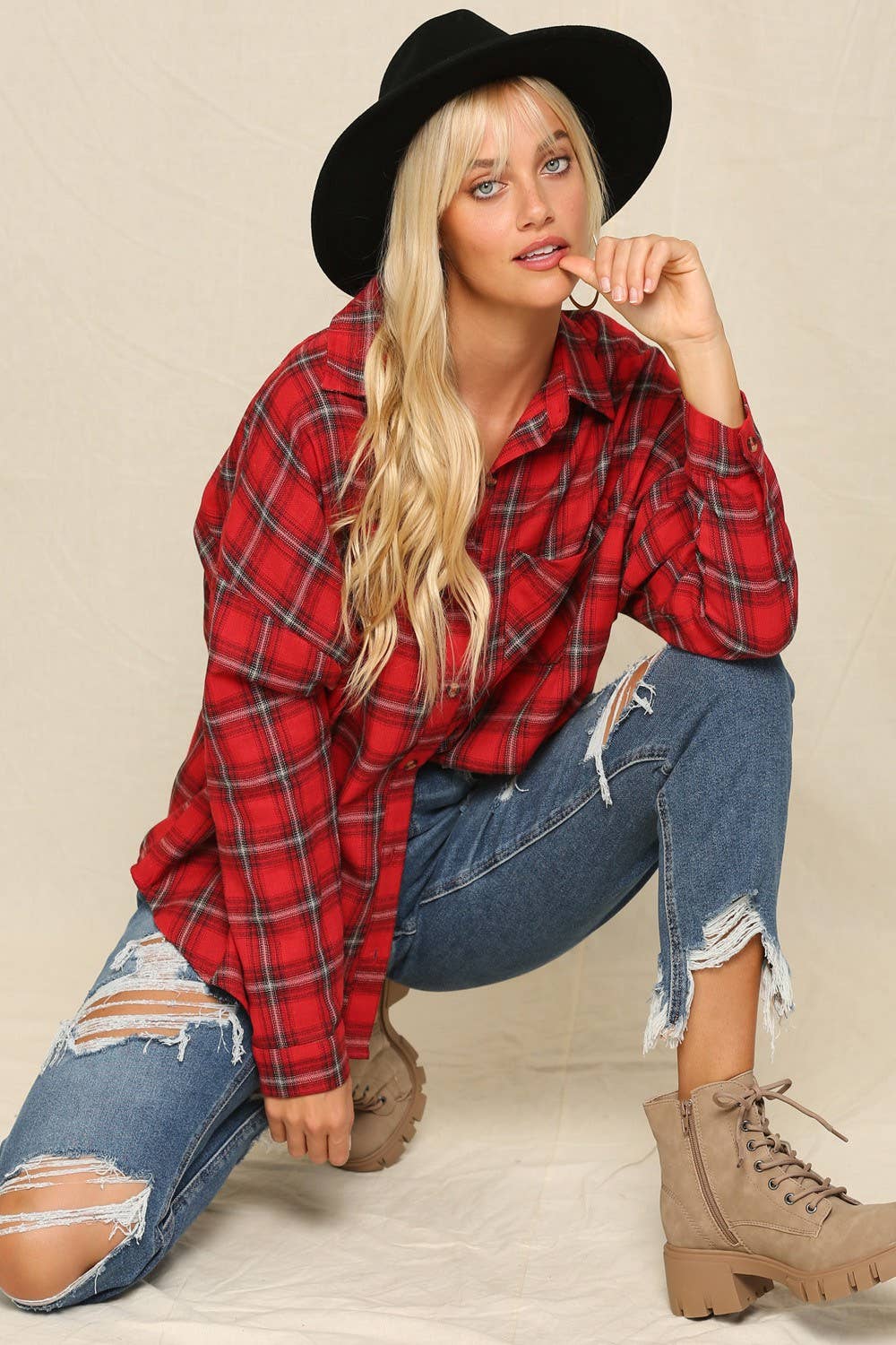 Oversized Plaid Button-Down Shirts