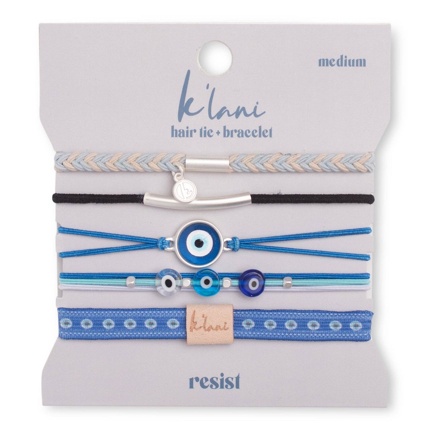 "Resist" Blue Evil Eye Hair Tie Bracelets