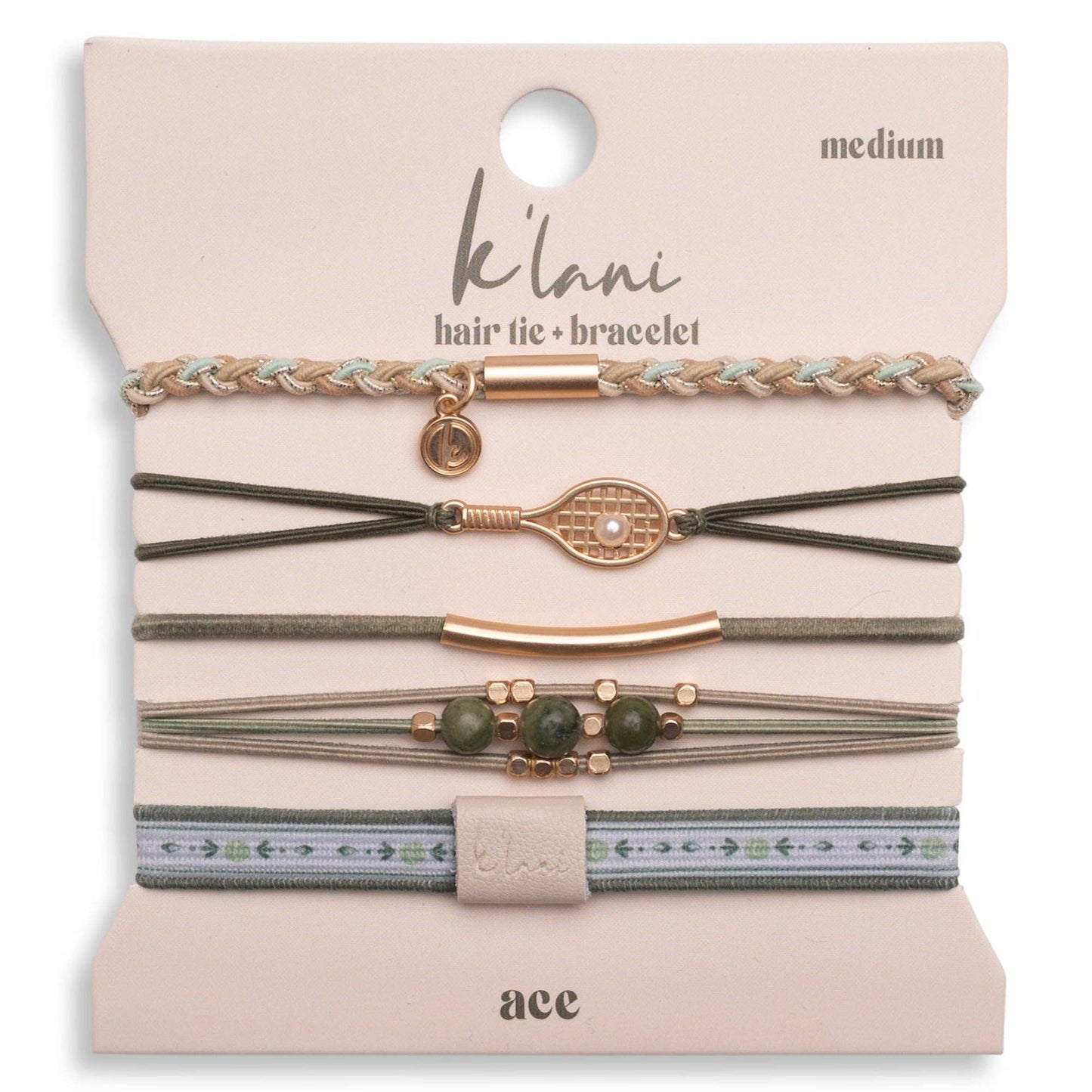 "Ace" Green & Gold Tennis Racket Charm Hair Tie Bracelets