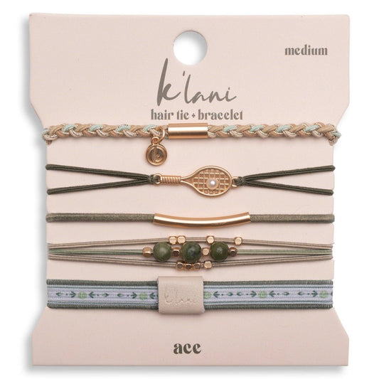 "Ace" Green & Gold Tennis Racket Charm Hair Tie Bracelets