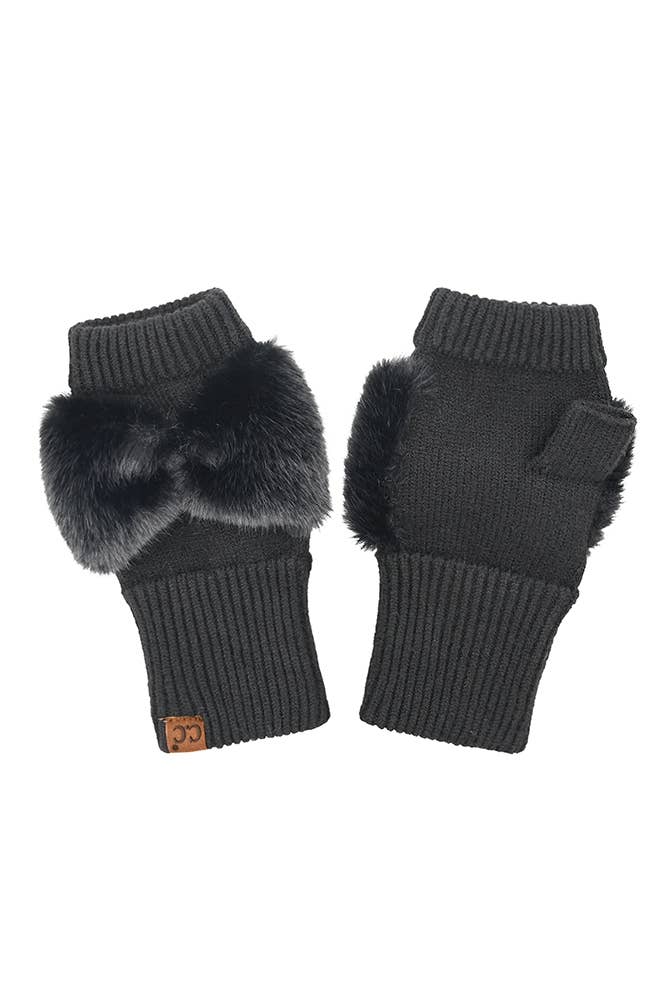 C.C Faux Fur Bow Fingerless Winter Glove