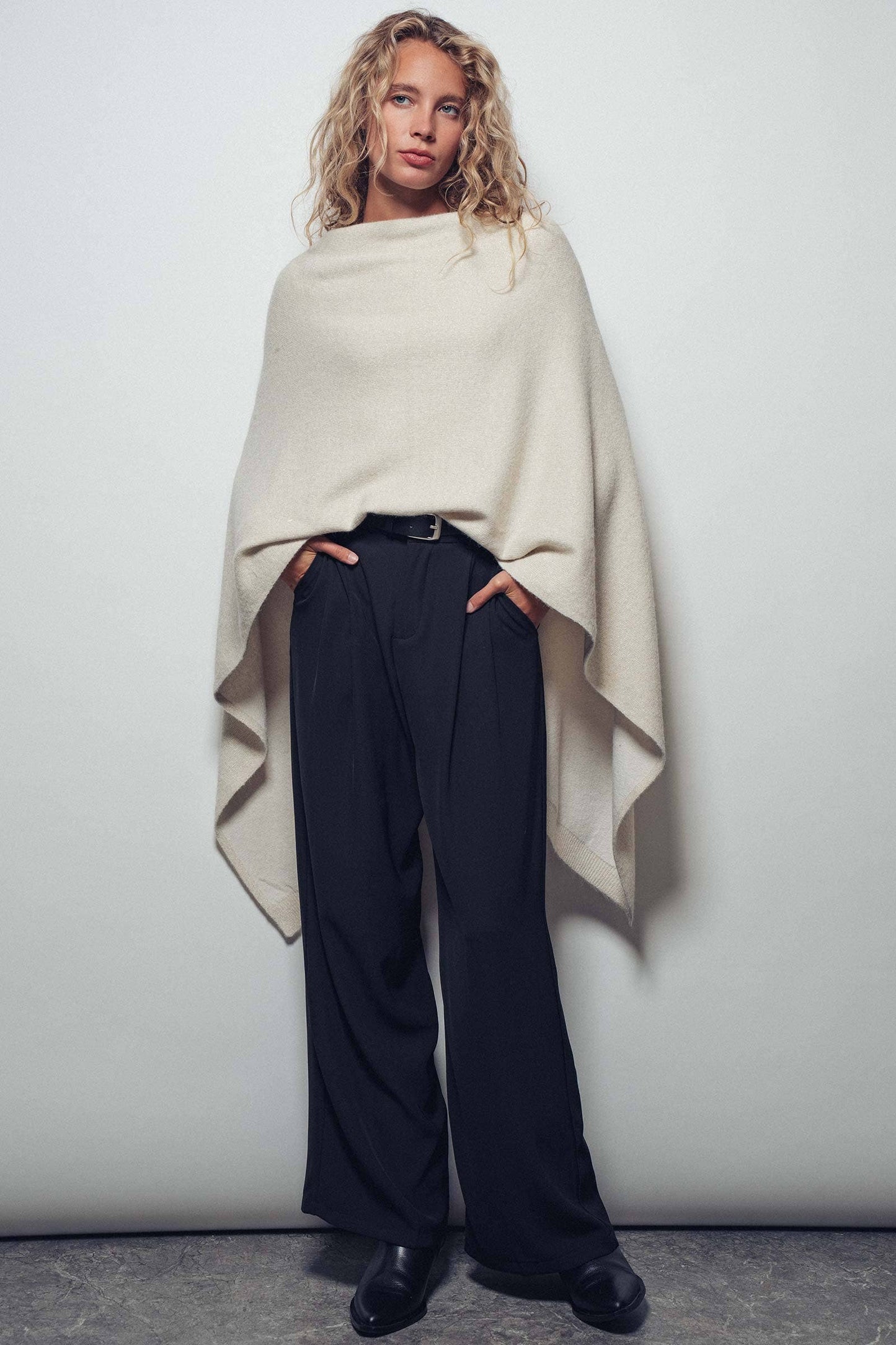 Asymmetrical Back Slit Knit Poncho