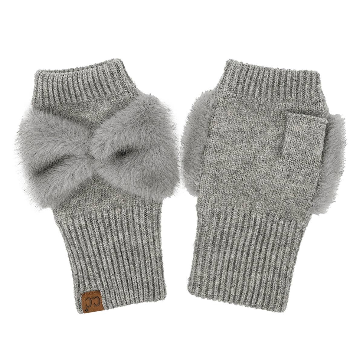 Faux Fur Bow Fingerless C.C Gloves