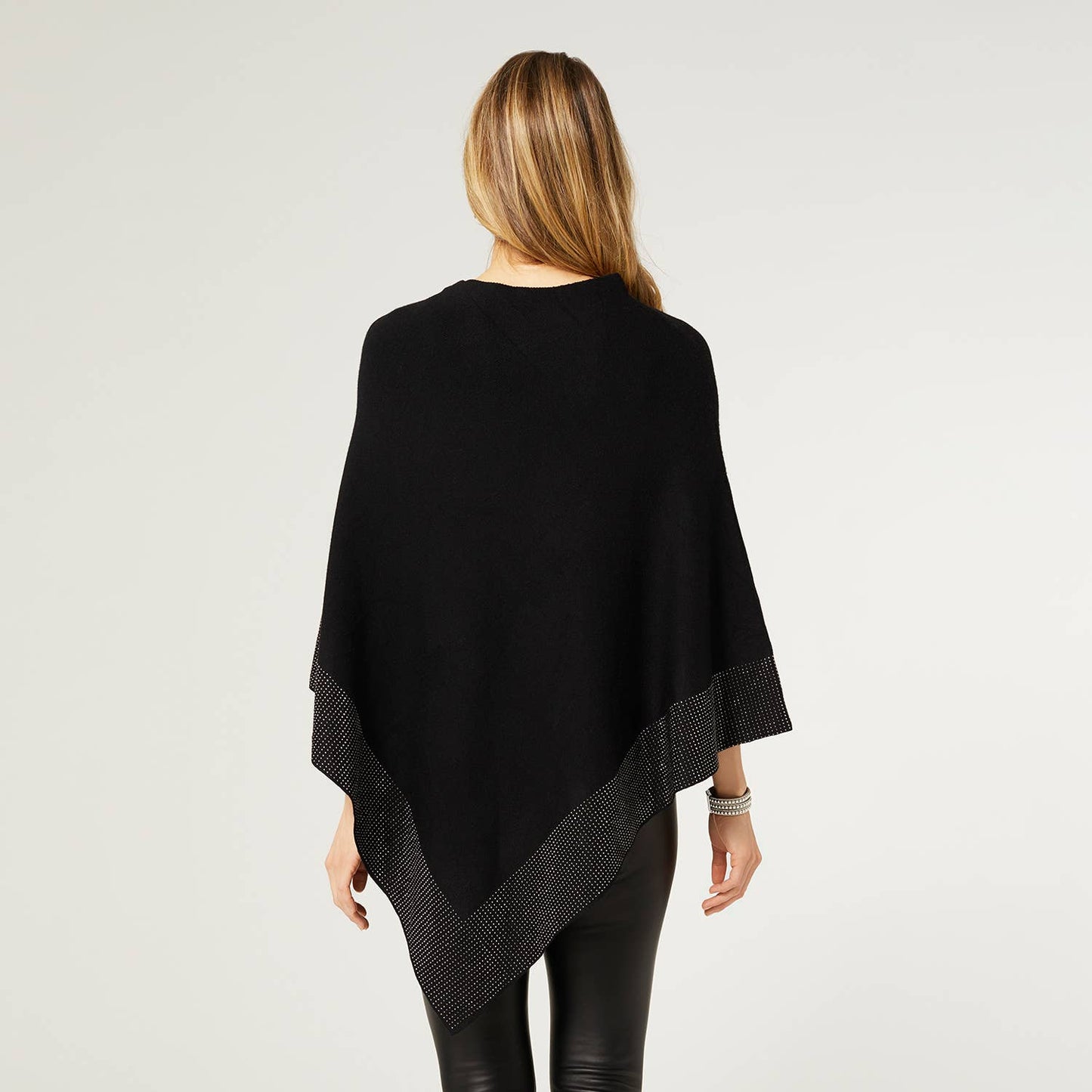 Tova Rhinestone Trim Poncho