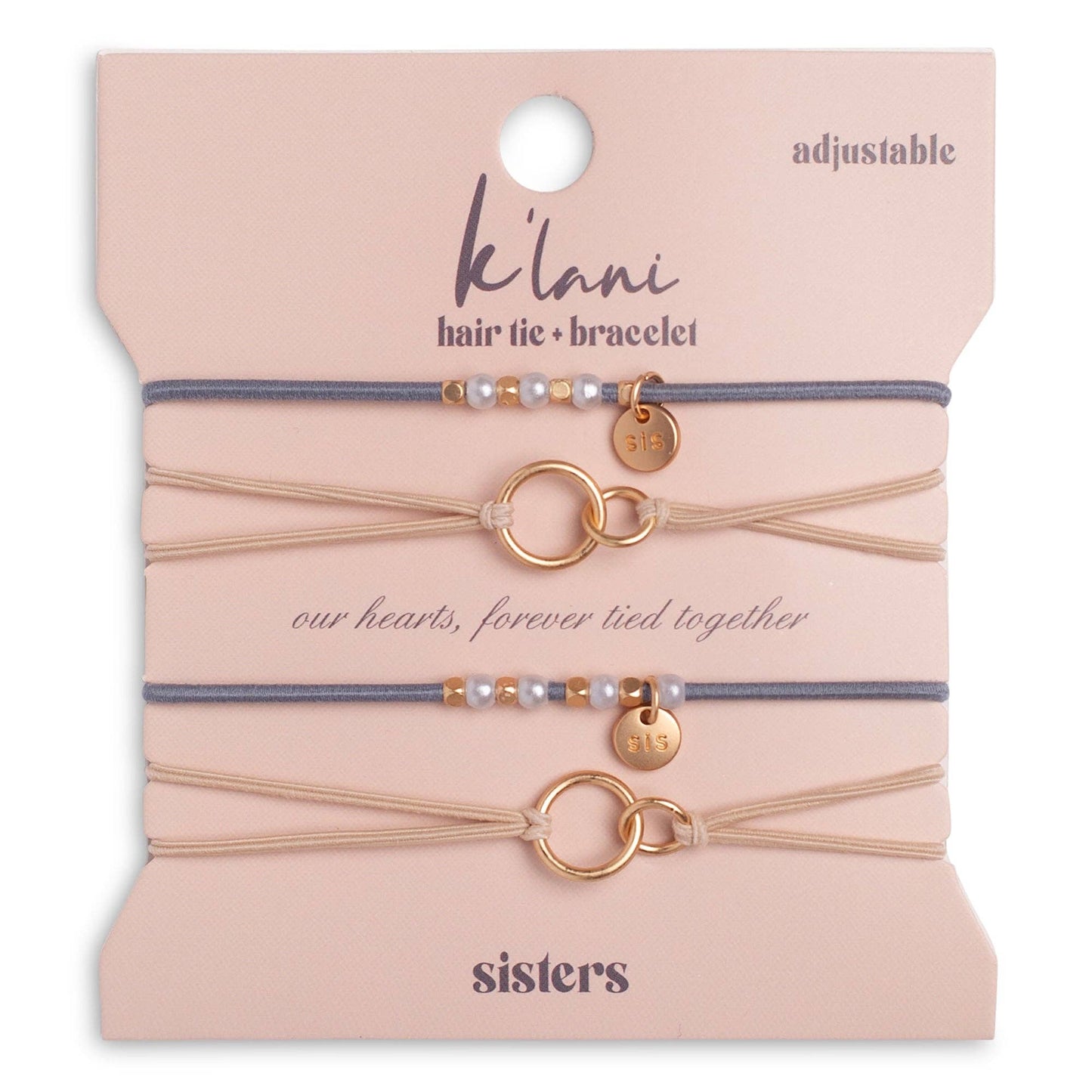 "Sisters" Gold & Pearl Shareable Hair Tie Bracelet Set