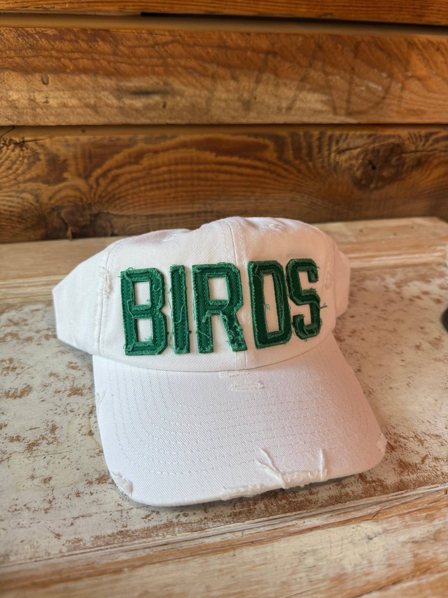 White Embroidered Birds Cap