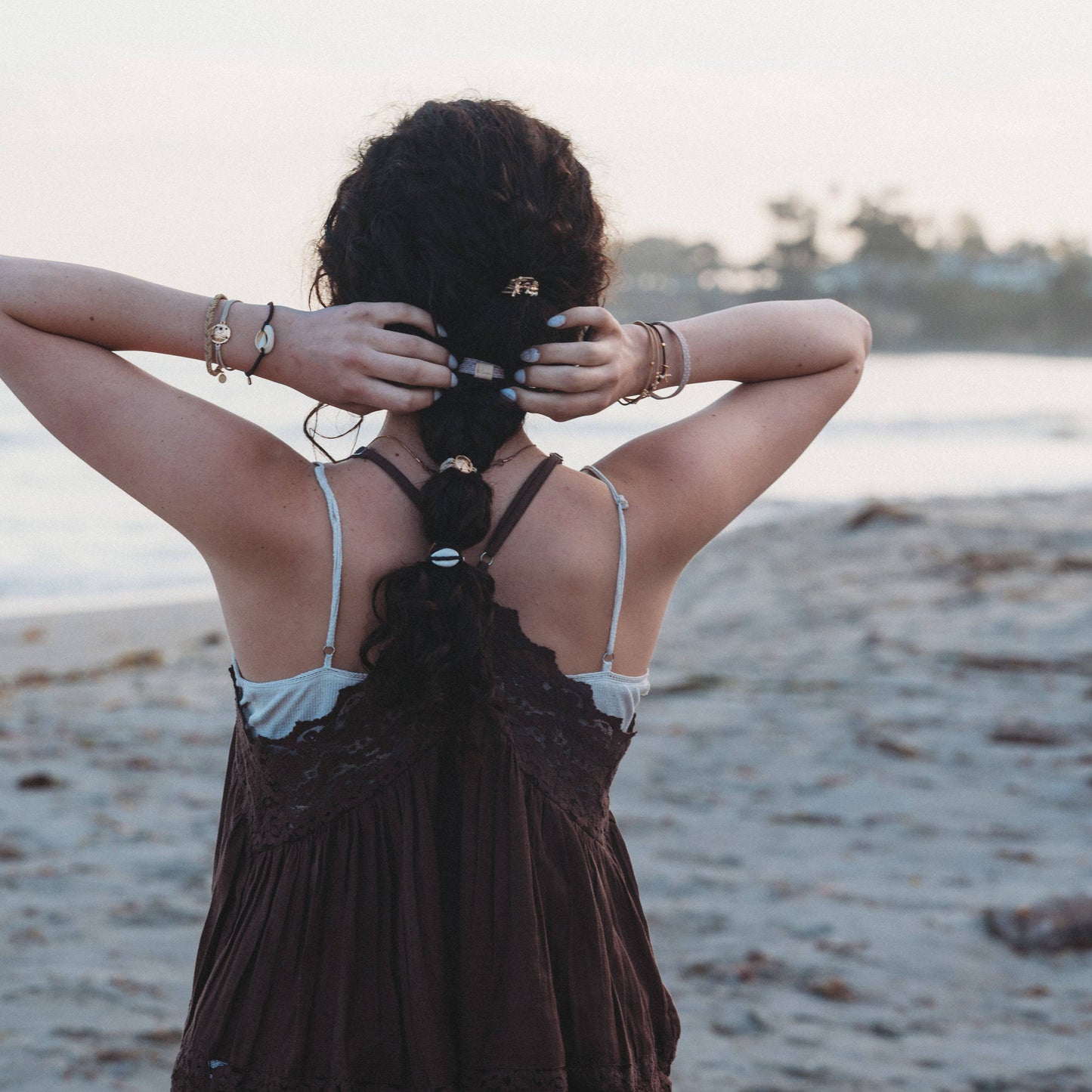 "Radiant" Seashell Theme in Cream & Black Hair Tie Bracelets