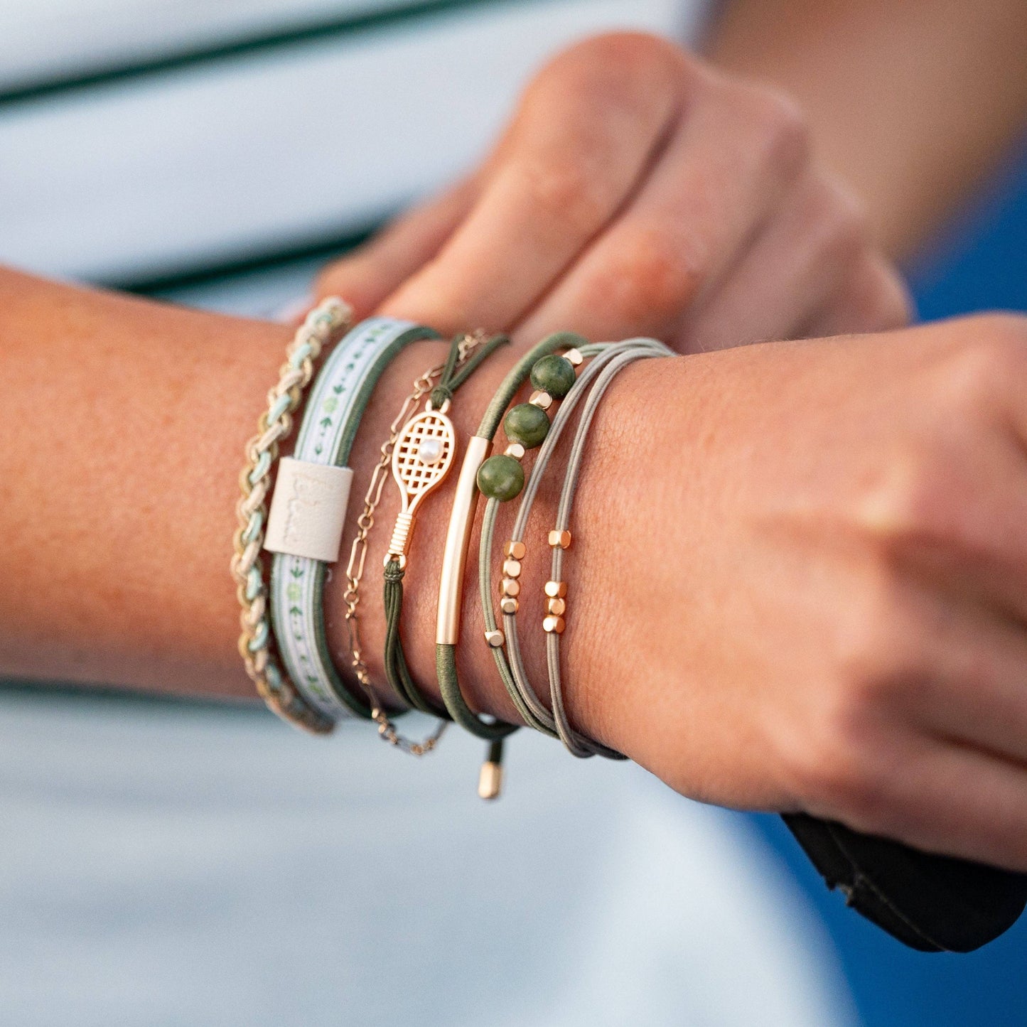 "Ace" Green & Gold Tennis Racket Charm Hair Tie Bracelets