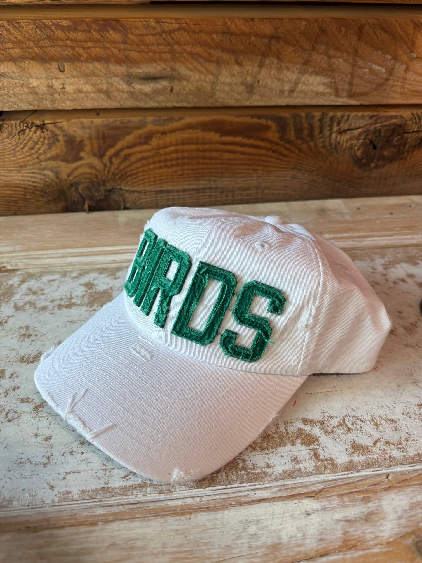 White Embroidered Birds Cap