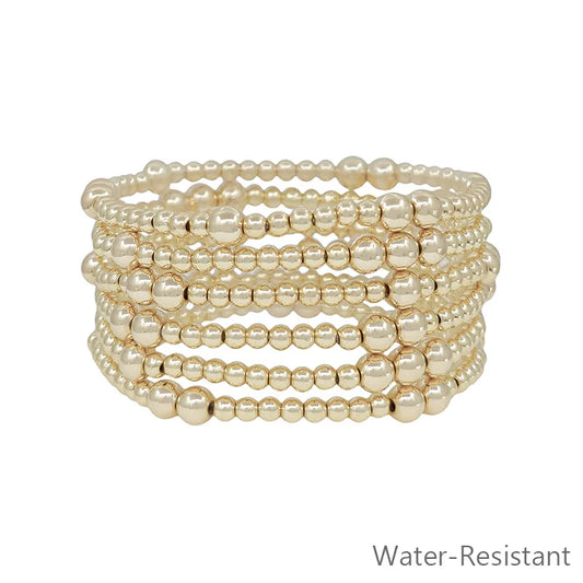 Gold Beaded Water Resistant Stretch Bracelets