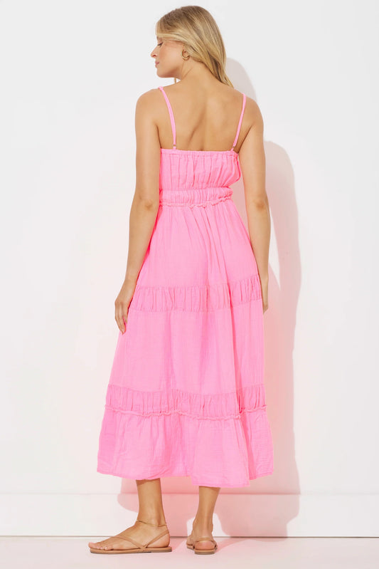 Hot Pink Solid Gauze Maxi Dress